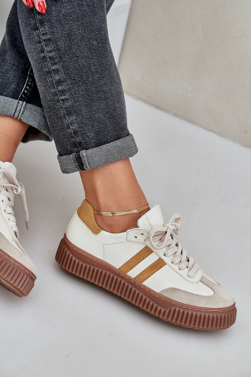 Zazoo N1068S6 Шкіряні Низькі Кросівки Жіночі На Платформі Бежеві