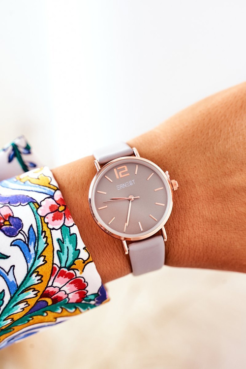 Годинник на шкіряному ремінці без нікелю ERNEST Grey