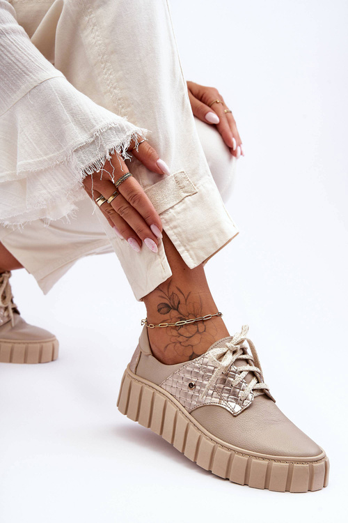 Шкіряні напівчеревики на платформі бежеві Hypnosis