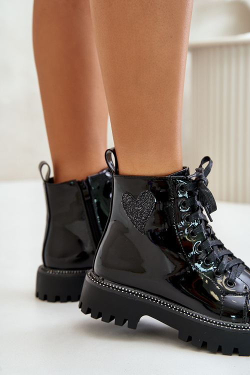 Лаковані ботильйони на блискавці та декоративному сердечку. Чорні Obeena