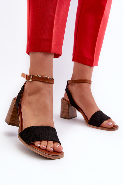 Жіночі чорні босоніжки зі штучної замші на підборах від Ronvia