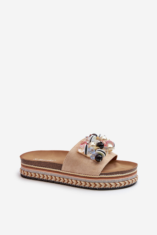 Жіночі босоніжки на платформі з декором S.Barski HY077 Бежеві