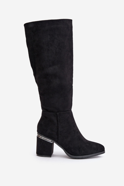 Еко замшеві жіночі чоботи на підборах утеплені Vinceza 16473 Чорні