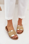 Шкіряні сандалі з декоративним елементом і плетінням Zazoo 40426 золоті