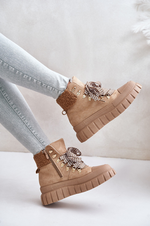 Жіночі утеплені ботильйони на платформі коричневого кольору Alcyhen