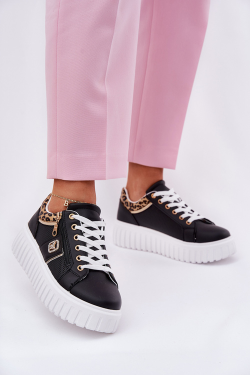 Жіноче Спортивне Взуття На Платформі З Еко Шкіри Пантера Чорні Velionna