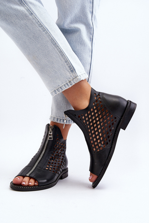 Шкіряні босоніжки Zazoo 977/L із вирізом і блискавкою