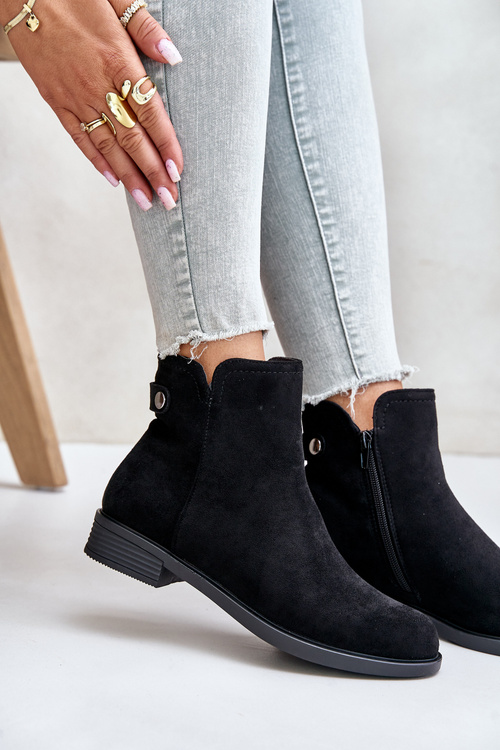 Утеплені низькі черевики челсі на блискавці, еко-замша, чорний Telluara
