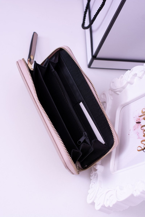 Великий жіночий бежевий гаманець у смужку, золота фурнітура