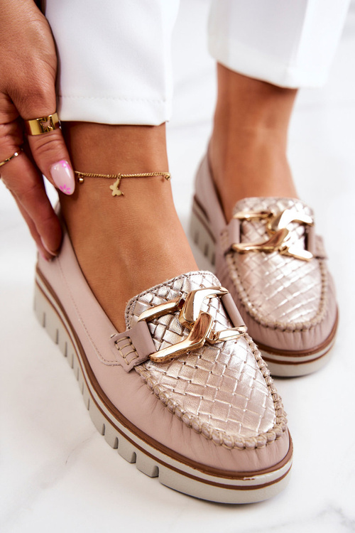 Жіночі шкіряні лофери на платформі Beige Venesia