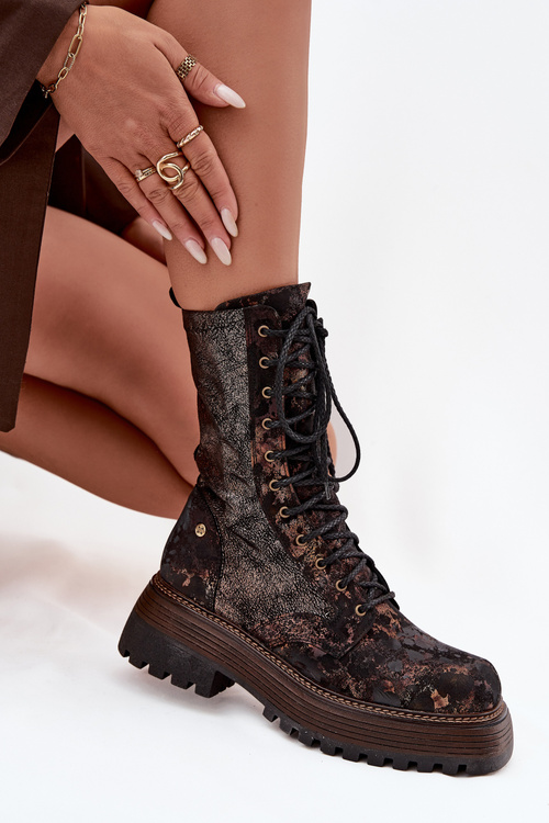 Жіночі Шкіряні Чоботи Workery Maciejka 06203-32 Коричнево Золото