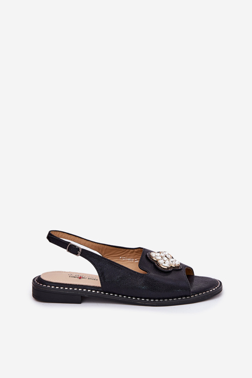 Жіночі Сандалі На Плоскому Каблуці З Декоративним Елементом S.Barski KV51-080 Чорні