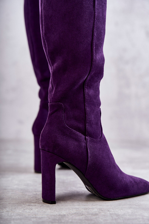Чоботи жіночі на каблуці до коліна фіолетові Truly Love