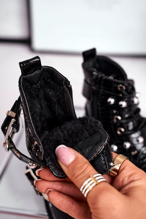 Чоботи дитячі теплі з хутром лаковані Black Mary