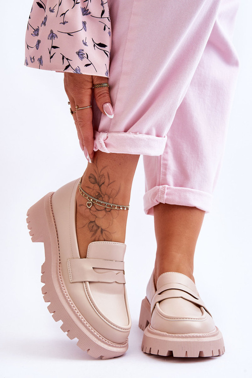 Бежеві шкіряні лофери на платформі без шнурівки Riverside 