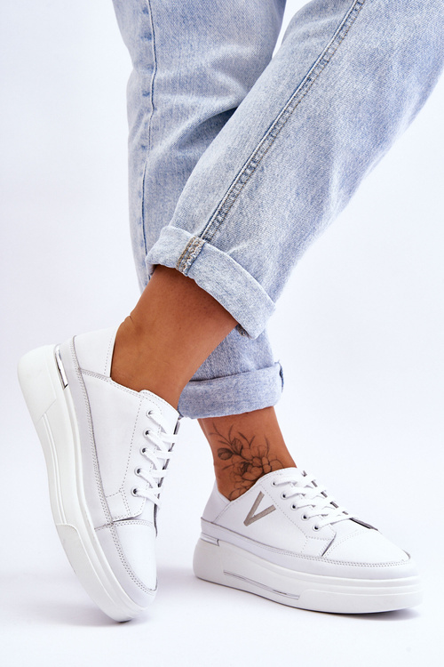 Жіноче шкіряне спортивне взуття на платформі Білий Saul