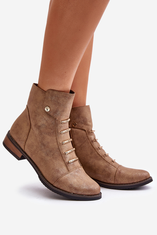 Теплі жіночі ботильйони на плоскому каблуці Gold Labise