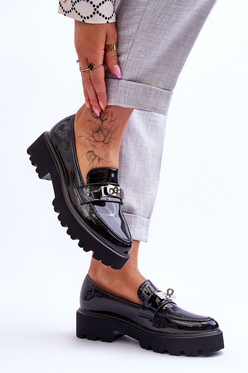 Лаковані мокасини з декором на платформі Black Glory