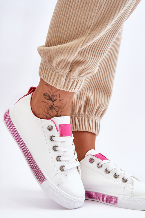 Жіночі низькі кросівки з форсунками біло-рожеві Demira