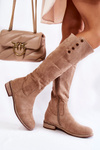 Теплі замшеві чоботи на підборах бежеві Laura
