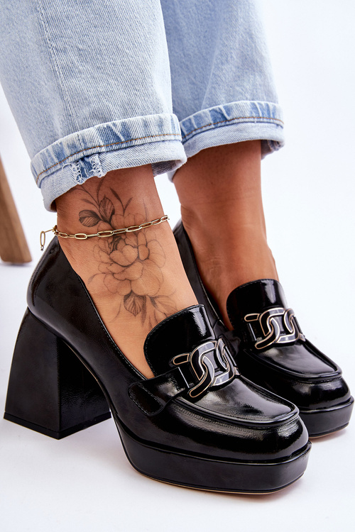 Шкіряні човники на масивних підборах Чорні Maximo