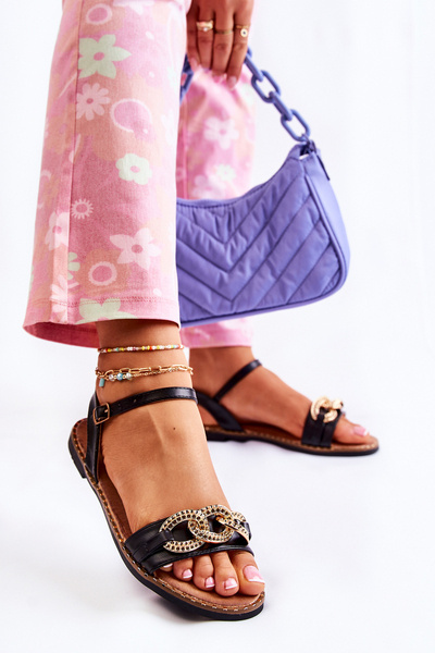 Жіночі босоніжки на підборах з ланцюжком Minevra чорного кольору