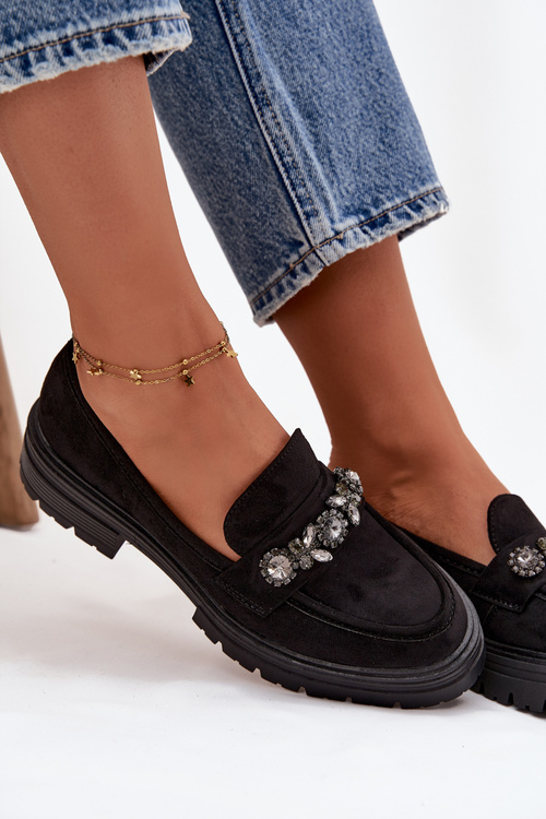 Замшеві Мокасини Для Жінок З Декоративною Брошкою Чорні Valiana