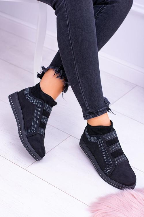 Замшеве чорне жіноче спортивне взуття з цирконієм Petite