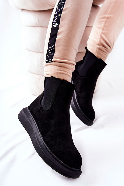 Замшеві черевики на платформі на шнурівці Чорні Marissa