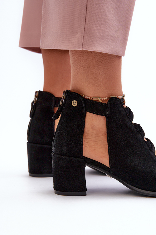 Жіночі замшеві босоніжки на високих підборах Maciejka 06456-01 Чорні