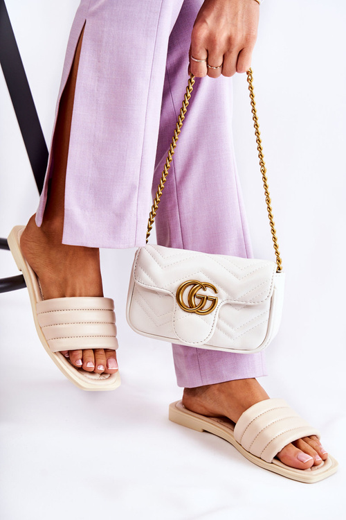 Жіночі шкіряні тапочки з стьобанням бежеві Raula