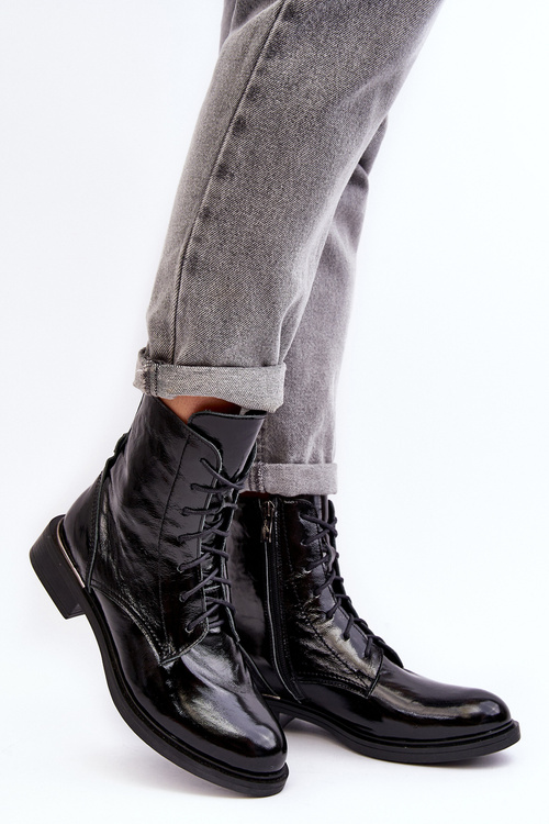 Зручні лаковані утеплені черевики чорні Lemar Revin