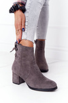 Жіночі утеплені чоботи на блочному каблуці сірі Kayla