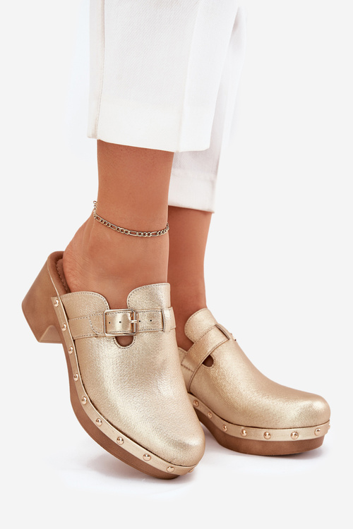 Жіночі Сандалі На Каблуці З Пряжкою Золоті Veldexina