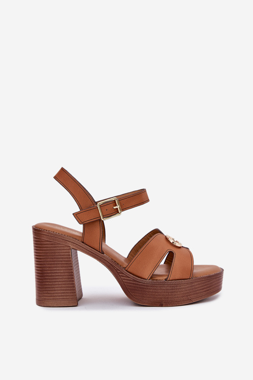 Жіночі Сандалі На Каблуку З Золотою Декорацією Камел Nusorilis