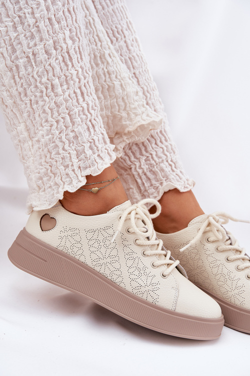 Жіночі Шкіряні Кросівки На Платформі Vinceza 88018 Бежеві