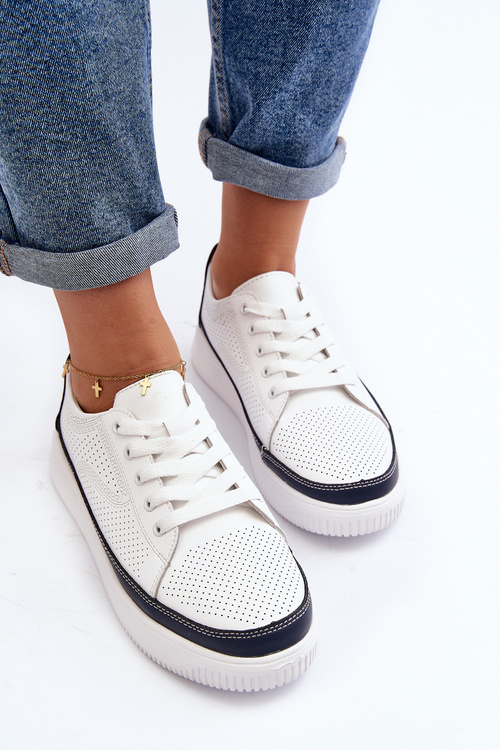 Жіноче шкіряне спортивне взуття Кросівки біло-сині Failla