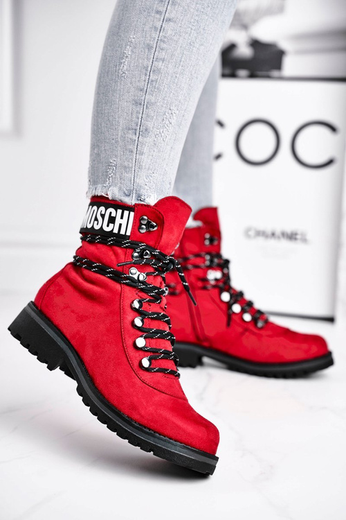 Жіночі чоботи на плоскій каблуці на блискавці, червоні Popsi