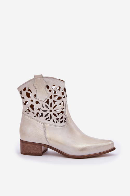 Zazoo 3404 Вирізані Чоботи Ковбоя На Низькому Каблуці Шкіряні Зношені Золоті