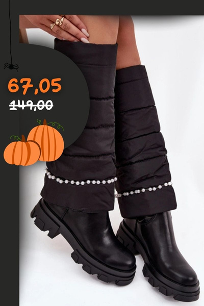 Жіночі утеплені чоботи з намистинами Чорні Irvette