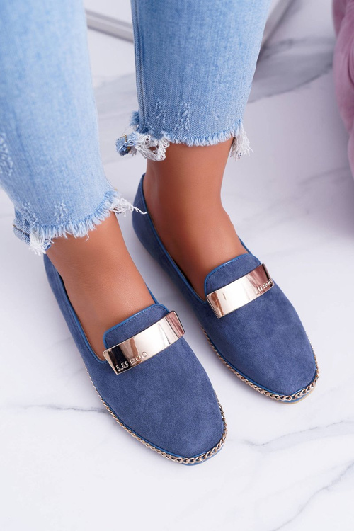 Жіночі мокасини Lu Boo Navy Blue Chain Suede Panama