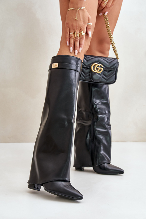 Жіночі черевики з екошкіри на підборах Чорні Avamora