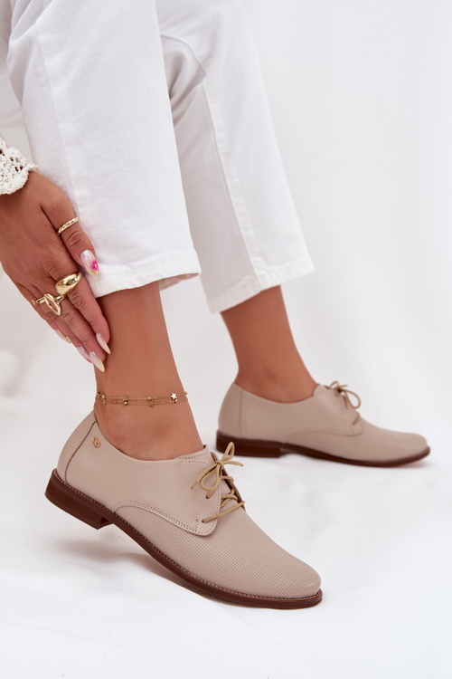 Жіночі шкіряні елегантні шнурівки Zazoo 4238 Бежевий