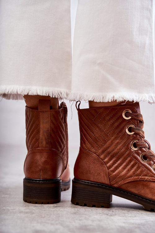 Шкіряні стьобані черевики з утеплюючим коричневим кольором Torino