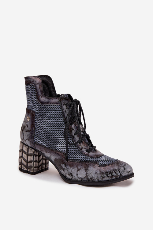 Шкіряні жіночі черевики на підборах Maciejka 06989-03 сірі