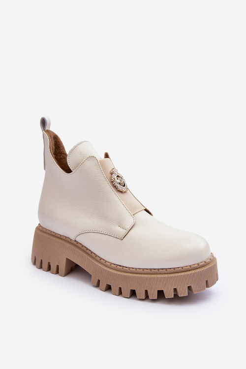 Жіночі шкіряні чоботи з декором світло-бежевий Lusanna