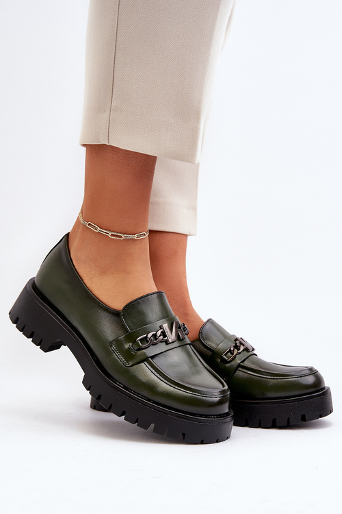 Жіночі шкіряні мокасини з декором Темно-зелена Лоралейма