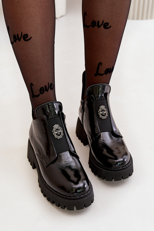 Zazoo 60451 Жіночі шкіряні ботильйони з декором лаковані чорні