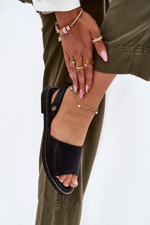 Жіночі Сандалі На Плоскому Каблуку Еко Шкіра Чорні Dereka