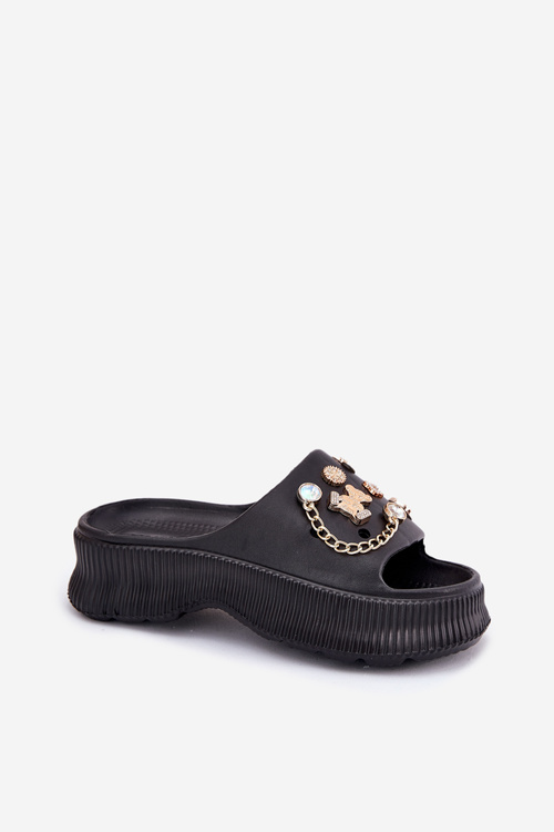 Пінні Жіночі Сандалі З Золотими Прикрашеннями Чорні Hortiana